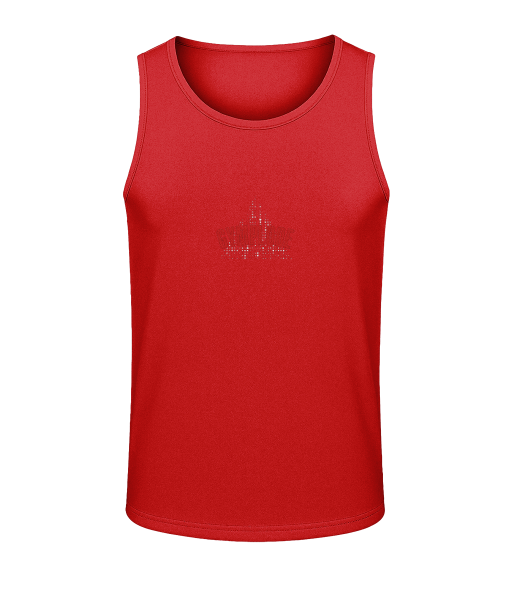 Mens fire red AWDis T-Geo sporty fit just cool vest with Gymplode sig logo