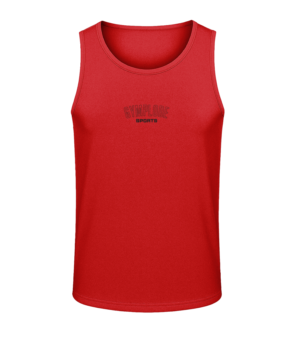 Mens fire red AWDis TraceFit sportline vest with Gymplode signature logo