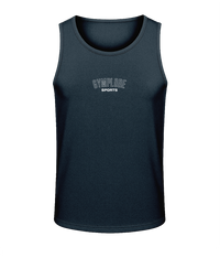 Mens french navy AWDis TraceFit sportline vest with Gymplode signature logo