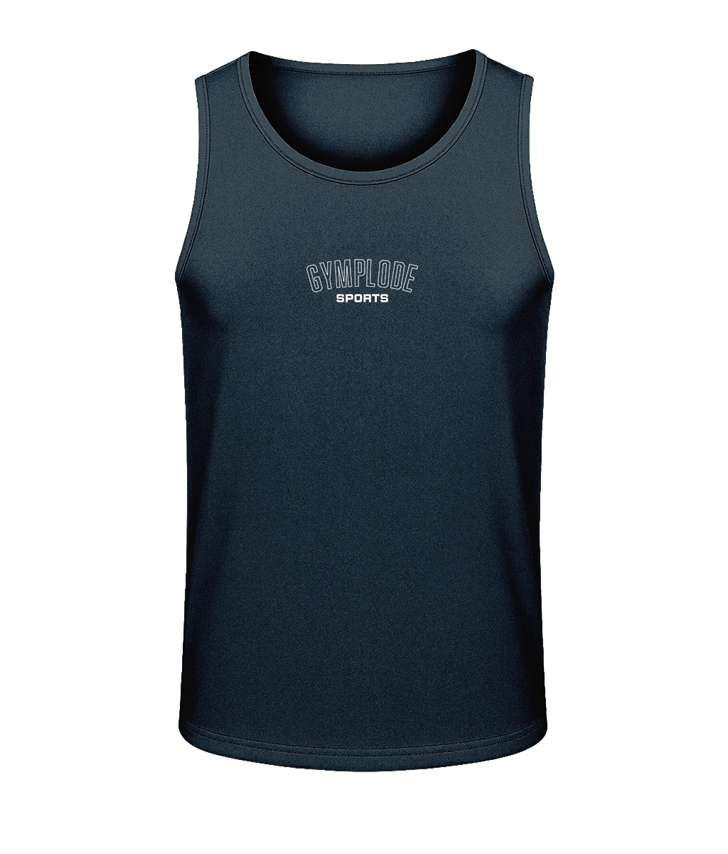 Mens french navy AWDis TraceFit sportline vest with Gymplode signature logo