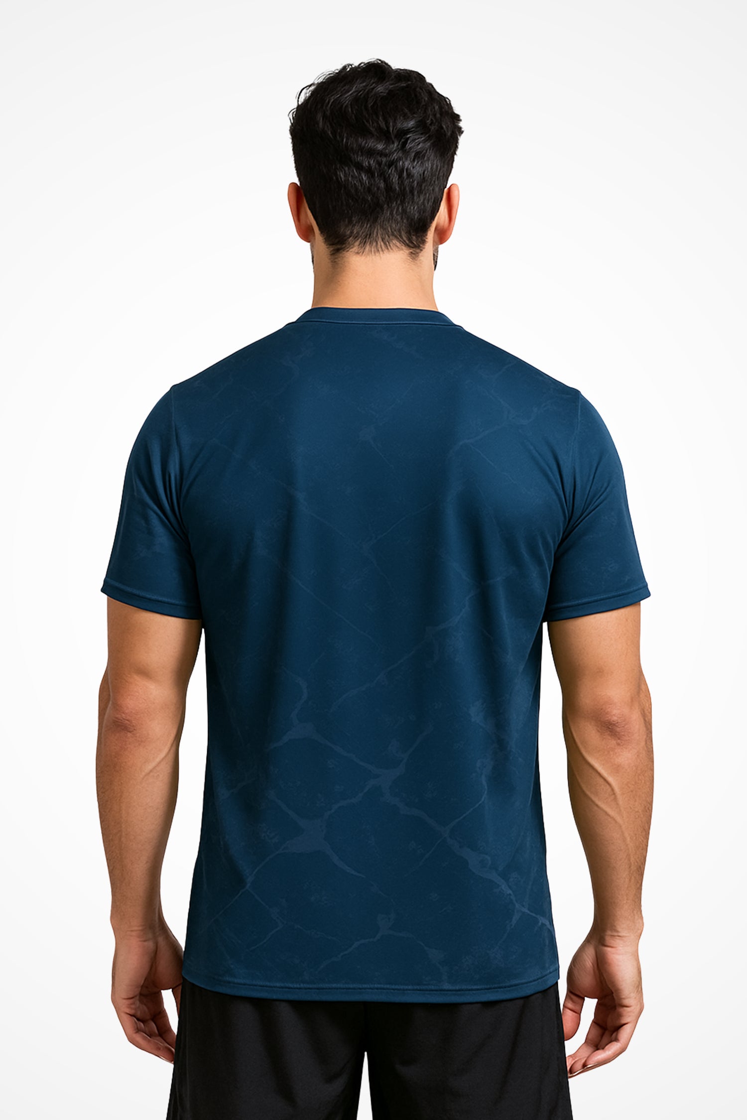 Mens Gymplode Aura V-Neck quick-dry t-shirt with no print, back view with model