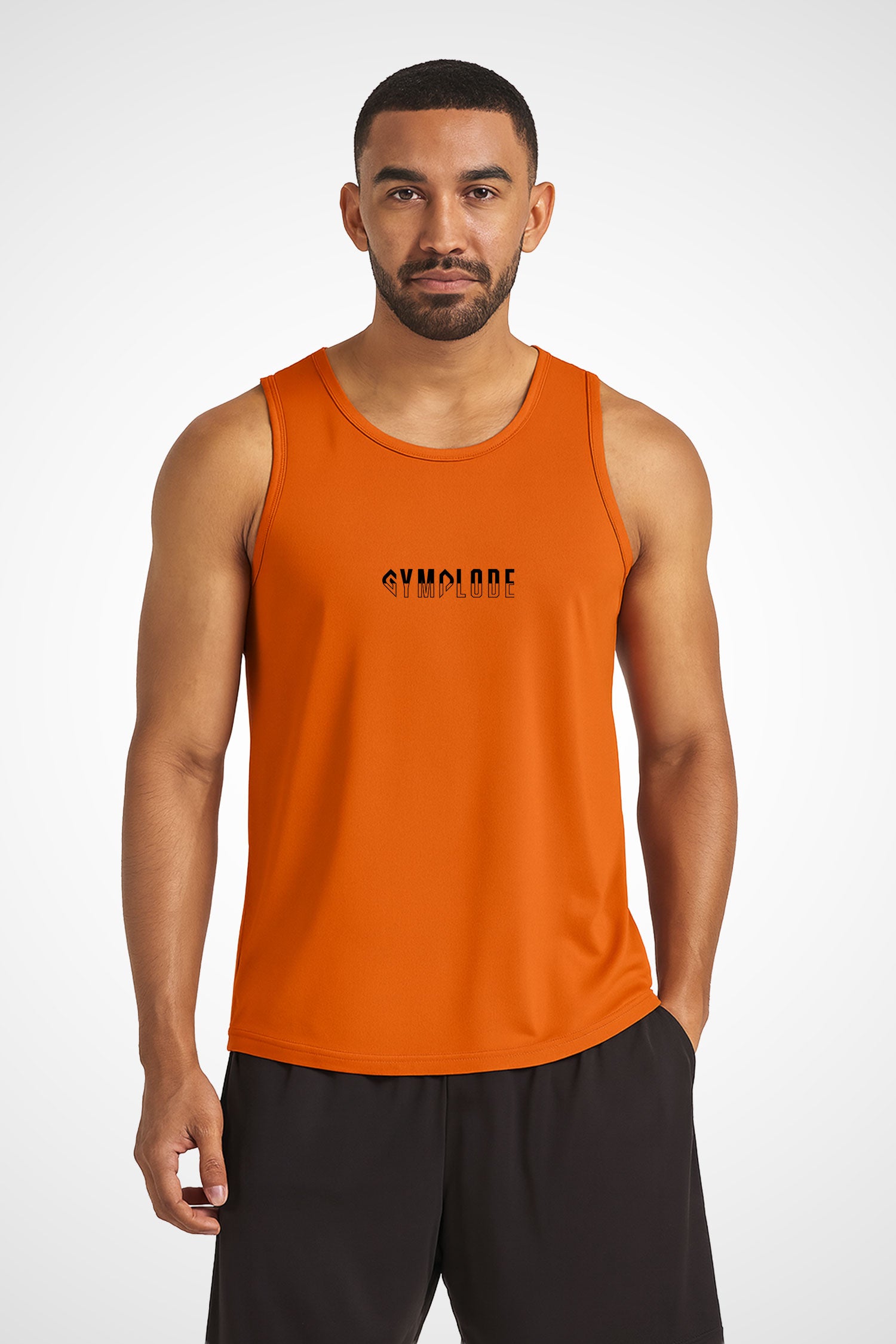 Mens AWDis Duo Performance sports vest with Gymplode signature logo, front view with model