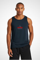 Mens AWDis T-Geo sporty fit just cool vest with Gymplode sig logo, front view with model