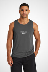 Mens AWDis TraceFit sportline vest with Gymplode signature logo, front view with model