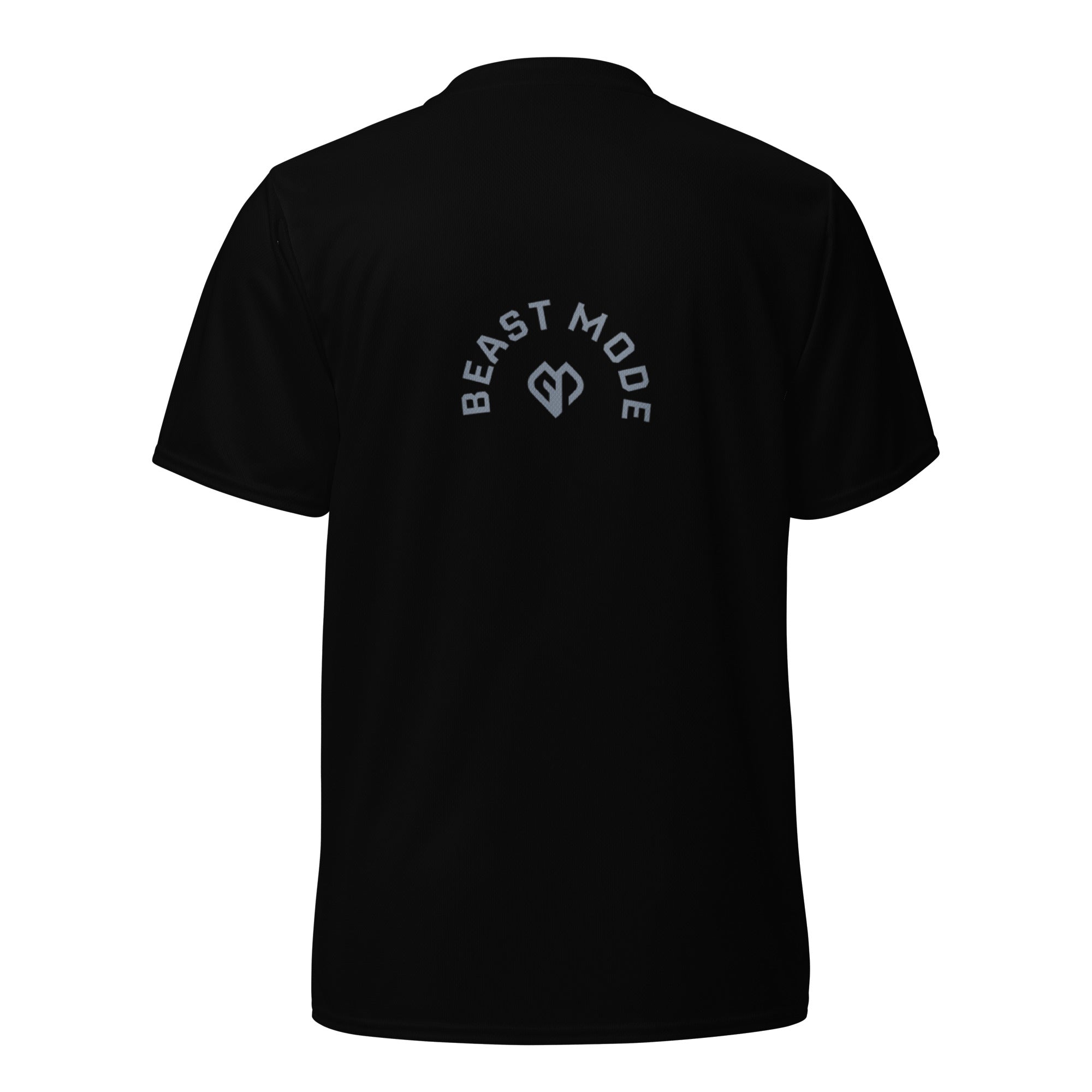 Mens Beast Mode dry-fit v-neck t-shirt with Gymplode icon logo, back view