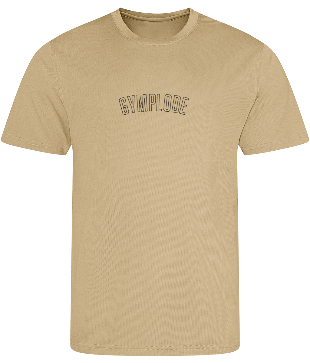 Desert sand AWDis TraceFit mens activewear t-shirt with Gymplode signature logo