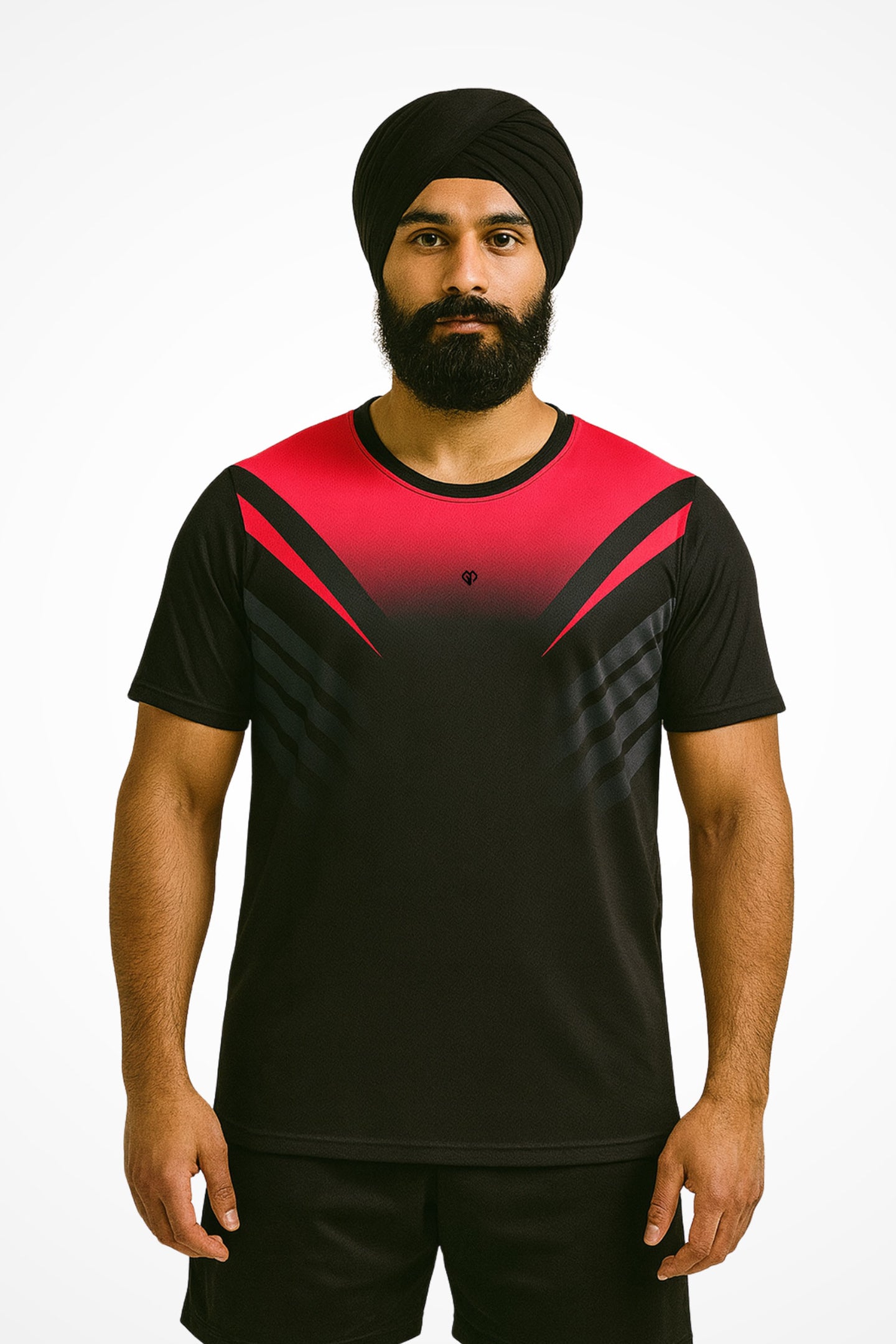 Mens Edge-5 comfort fit activewear t-shirt with Gymplode icon logo, front view with model