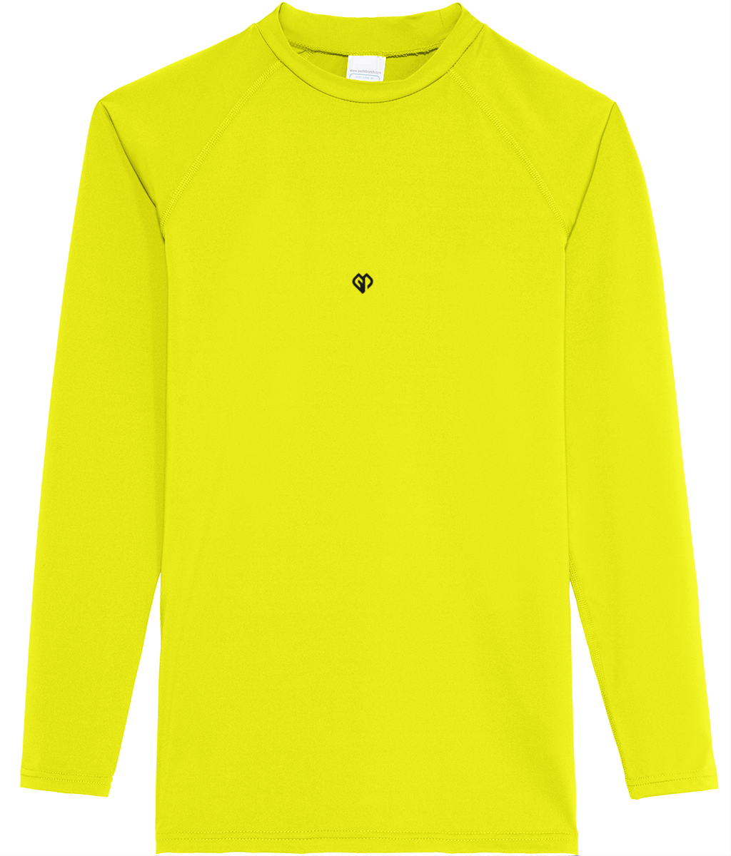 Electric yellow AWDis dry-fit long sleeve mens t-shirt with Gymplode icon logo