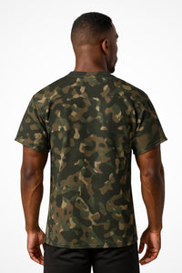 Mens Gymplode G-Militar loose fit v-neck sports t-shirt with no print, back view with model