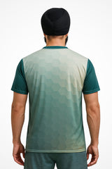 Mens Gymplode Hexfit v-neck fitness t-shirt with no print, back view with model