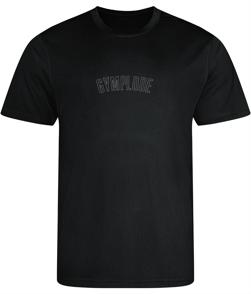 Jet black AWDis TraceFit mens activewear t-shirt with Gymplode signature logo