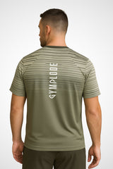 Mens Mossline regular fit workout t-shirt with Gymplode signature logo, back view with model