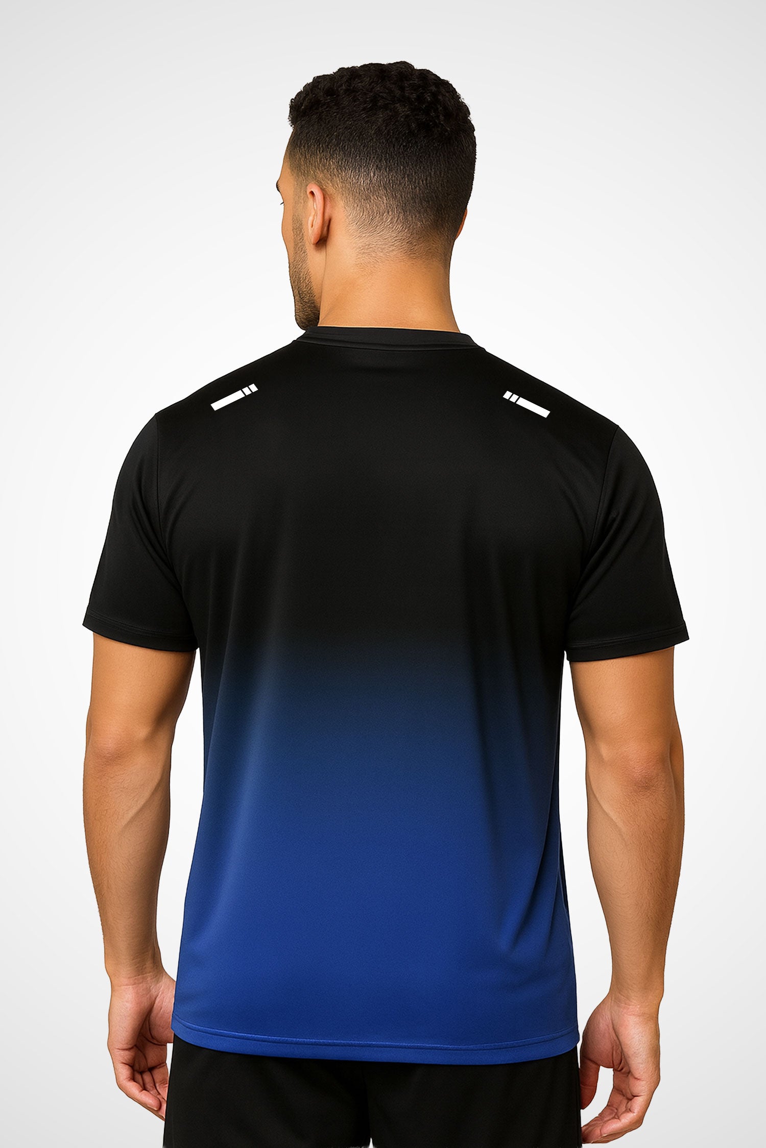 Mens Gymplode Noctis regular fit sports t-shirt with no print, back view with model