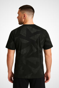 Mens Gymplode Obsidian regular fit gym t-shirt with no print, back view with model