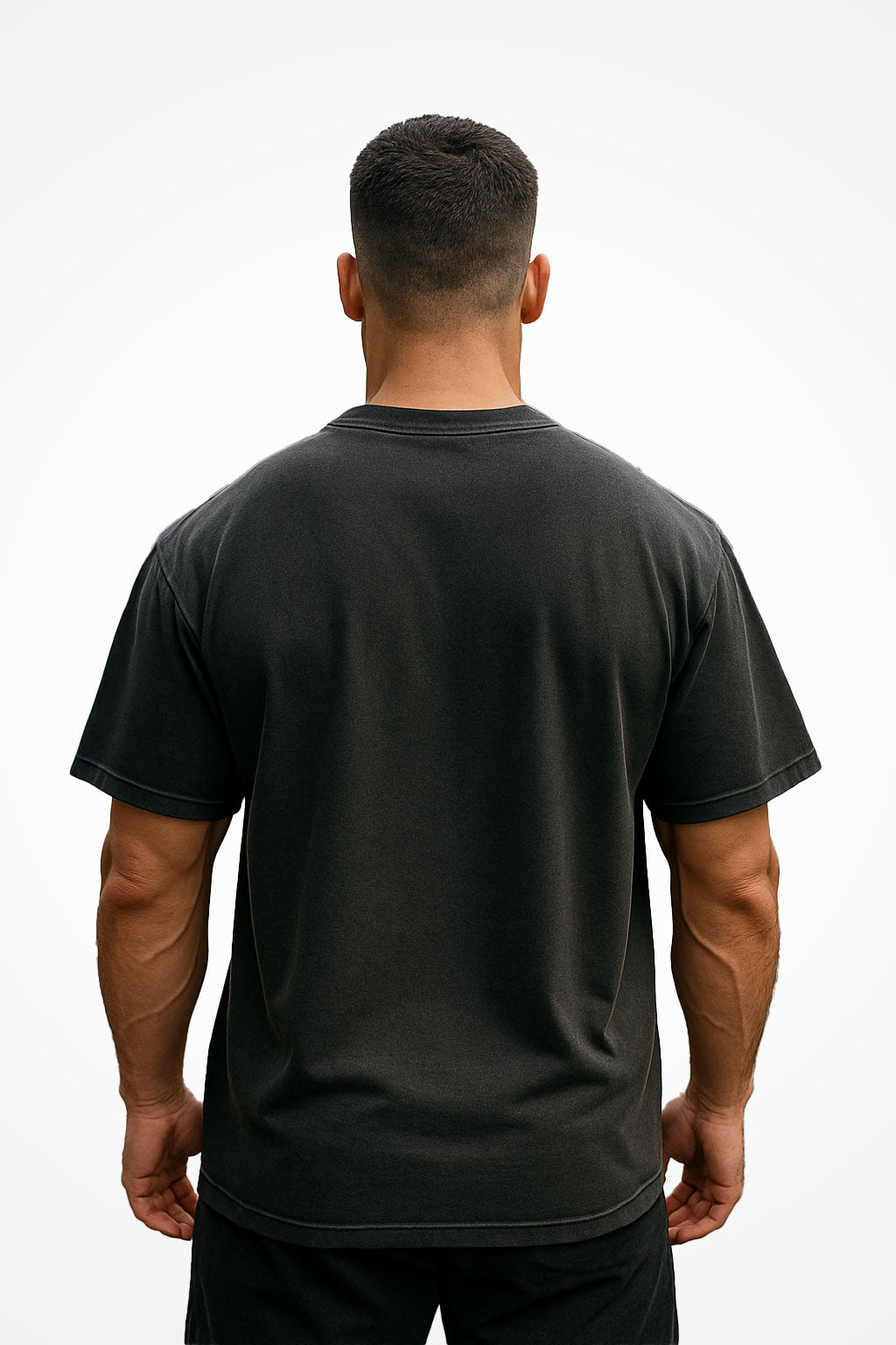 Mens Gymplode Oversized Faded Streetwear t-shirt with no print, back view with model