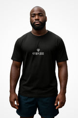 Mens Push The Limits sports t-shirt with Gymplode dual mark, front view with model