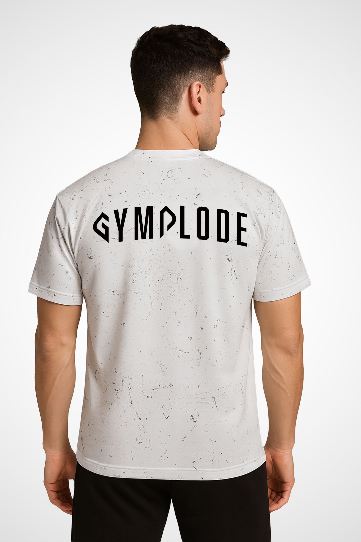 Mens Raven regular fit sports t-shirt with Gymplode signature logo, back view with model