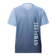 Mens TriLine Bi-Blue v-neck sports t-shirt with Gymplode signature logo, front view