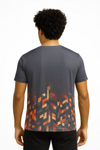 Mens Gymplode VibeCut comfort fit workout t-shirt with no print, back view with model