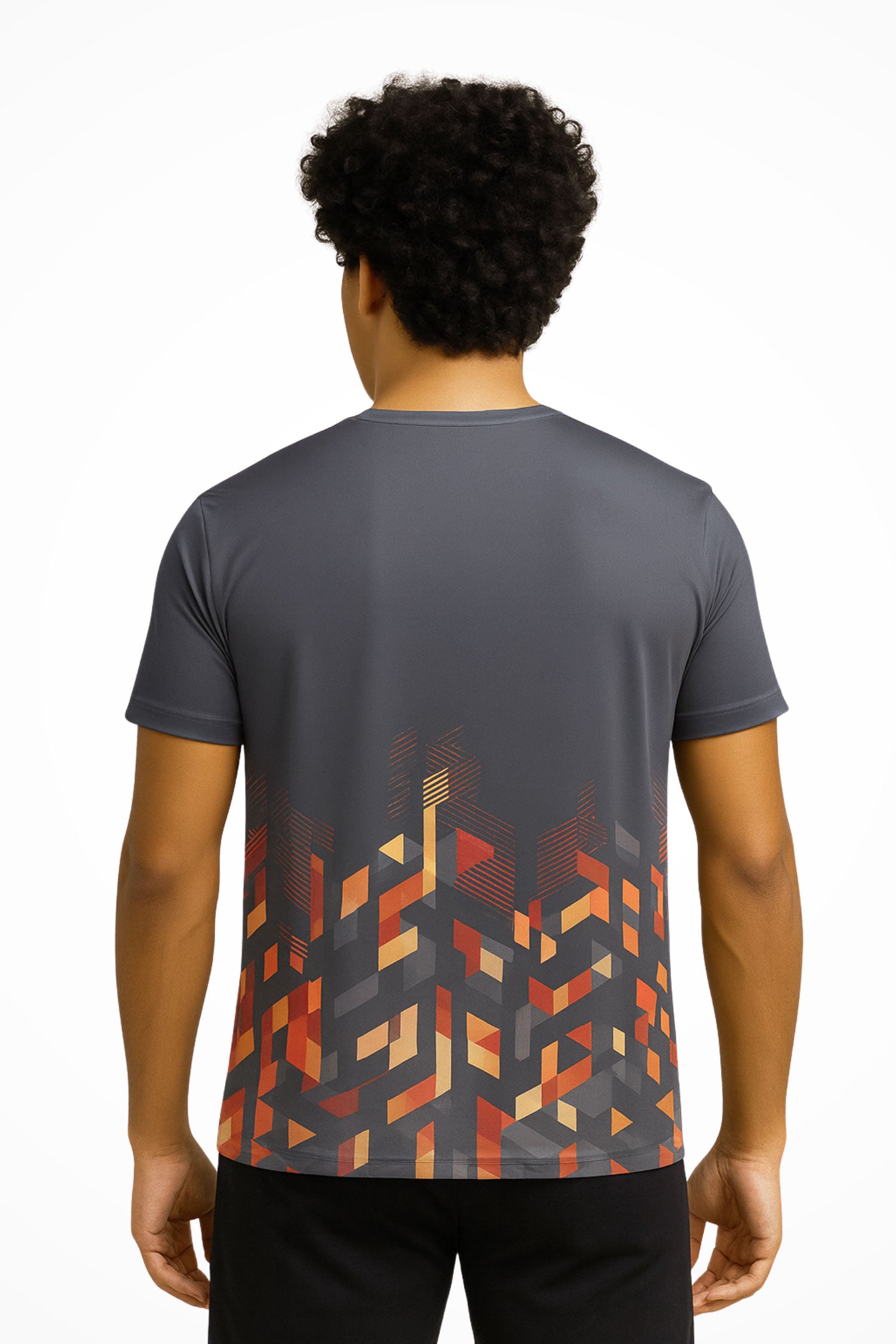 Mens Gymplode VibeCut comfort fit workout t-shirt with no print, back view with model