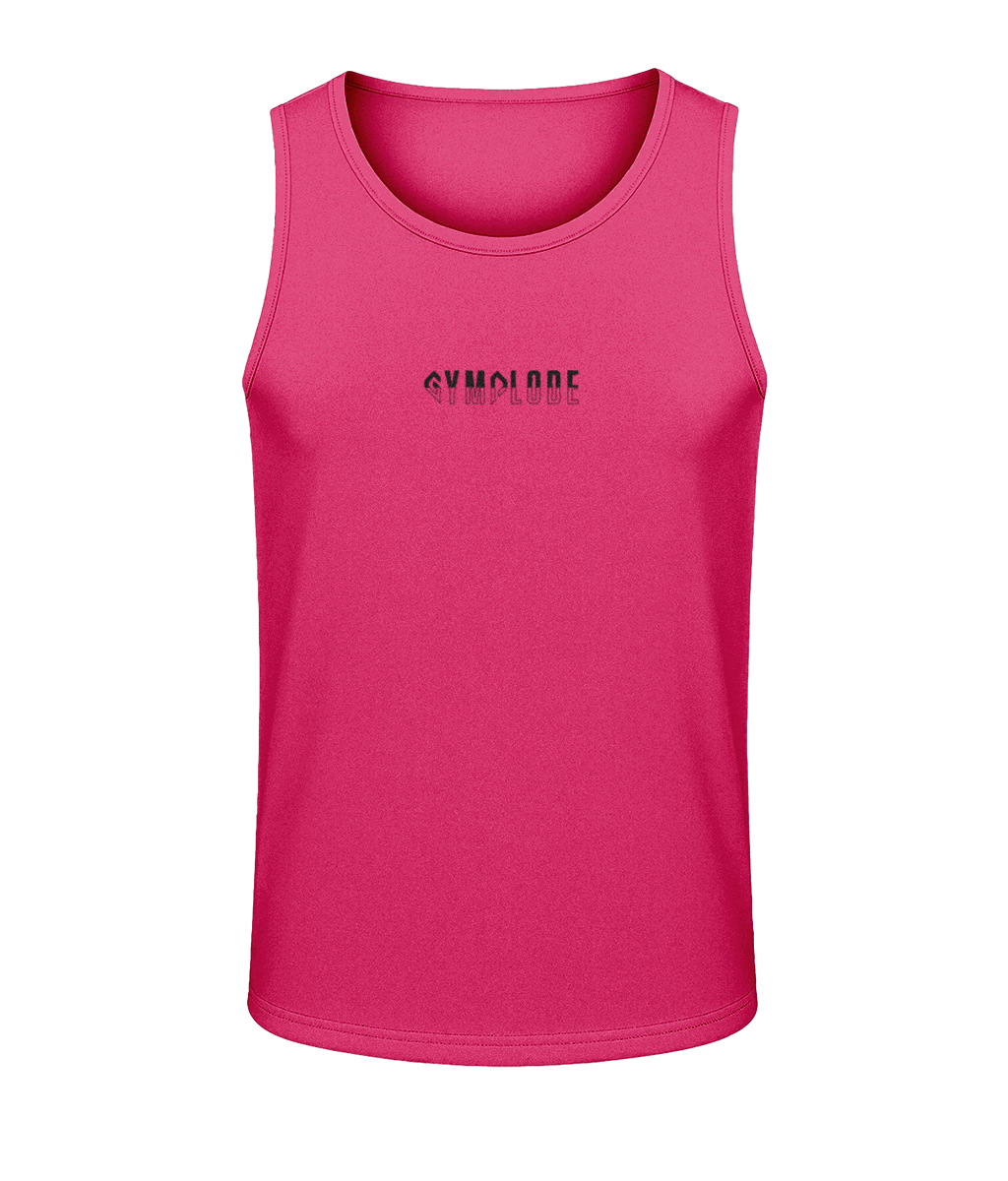 Mens hot pink AWDis Duo Performance sports vest with Gymplode signature logo