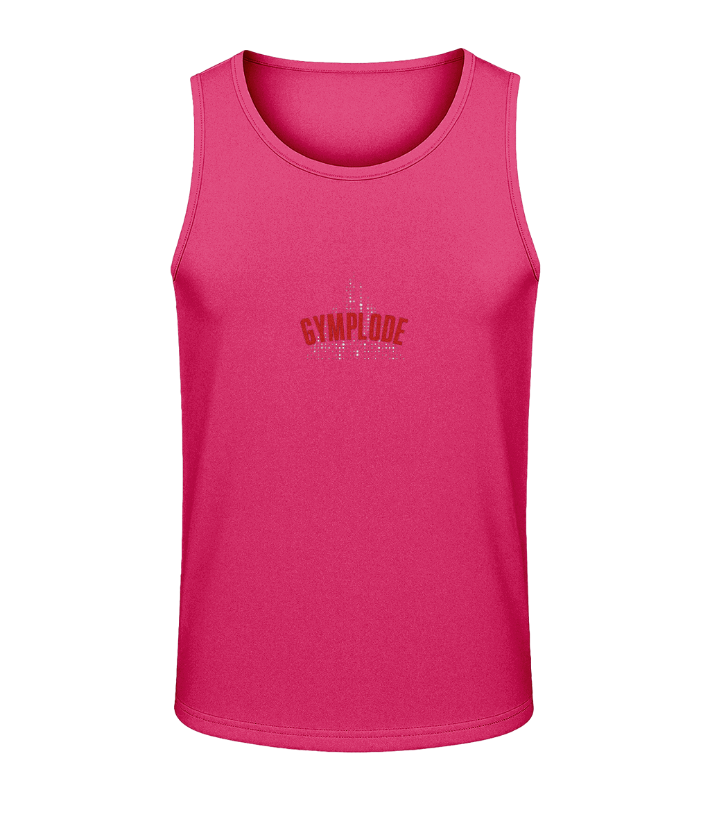 Mens hot pink AWDis T-Geo sporty fit just cool vest with Gymplode sig logo