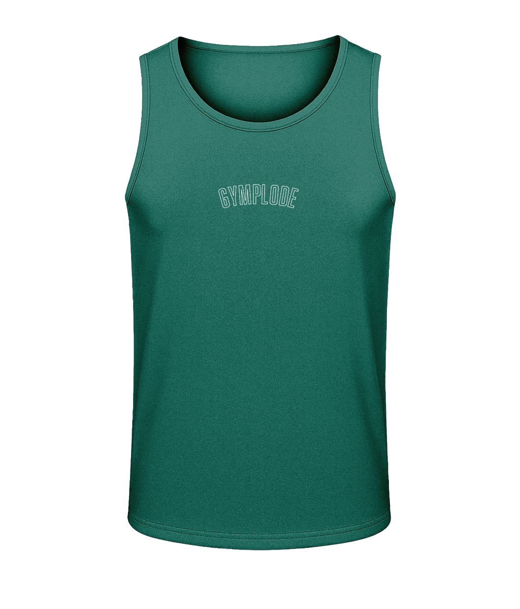 Mens jade green AWDis TraceFit activewear vest with Gymplode signature logo