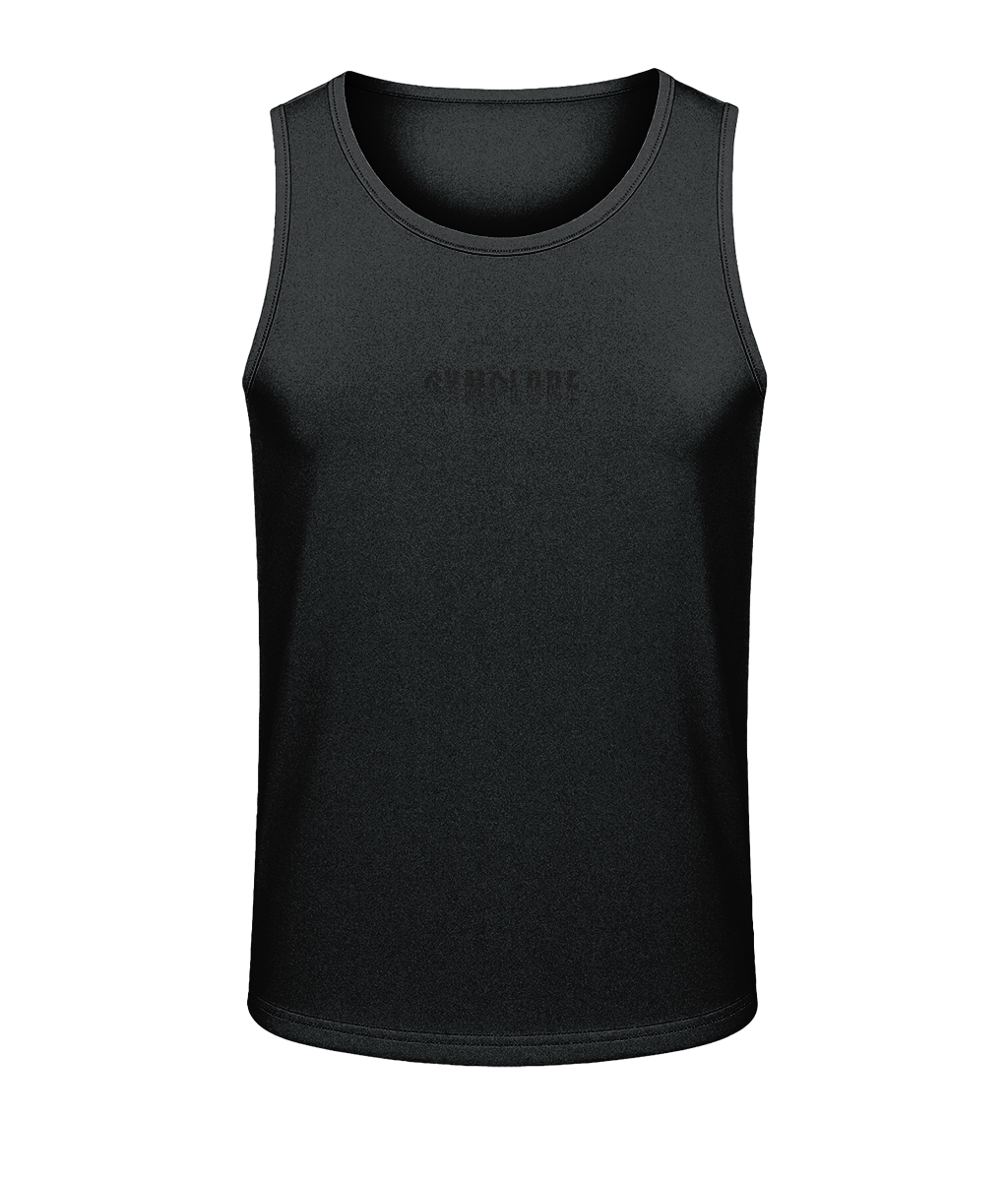 Mens jet black AWDis Duo Performance sports vest with Gymplode signature logo