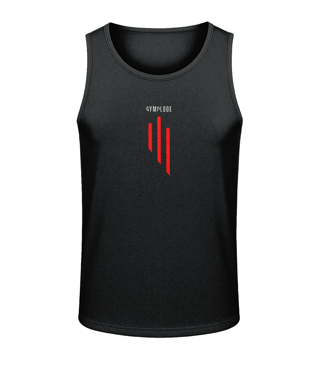 Mens jet black AWDis GS3 sporty fit training vest with Gymplode sig logo