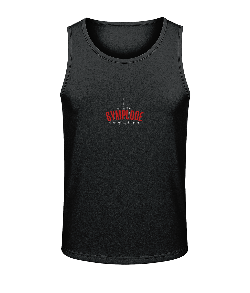 Mens jet black AWDis T-Geo sporty fit just cool vest with Gymplode sig logo