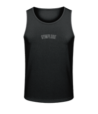 Mens jet black AWDis TraceFit activewear vest with Gymplode signature logo