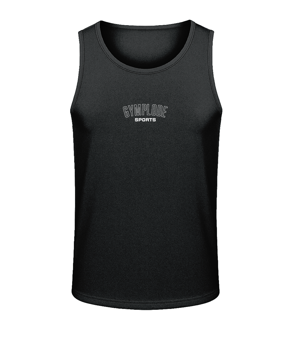 Mens jet black AWDis TraceFit sportline vest with Gymplode signature logo