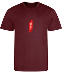 Mens Just Cool muscle fit burgundy Gymplode t-shirt with signature logo, front view