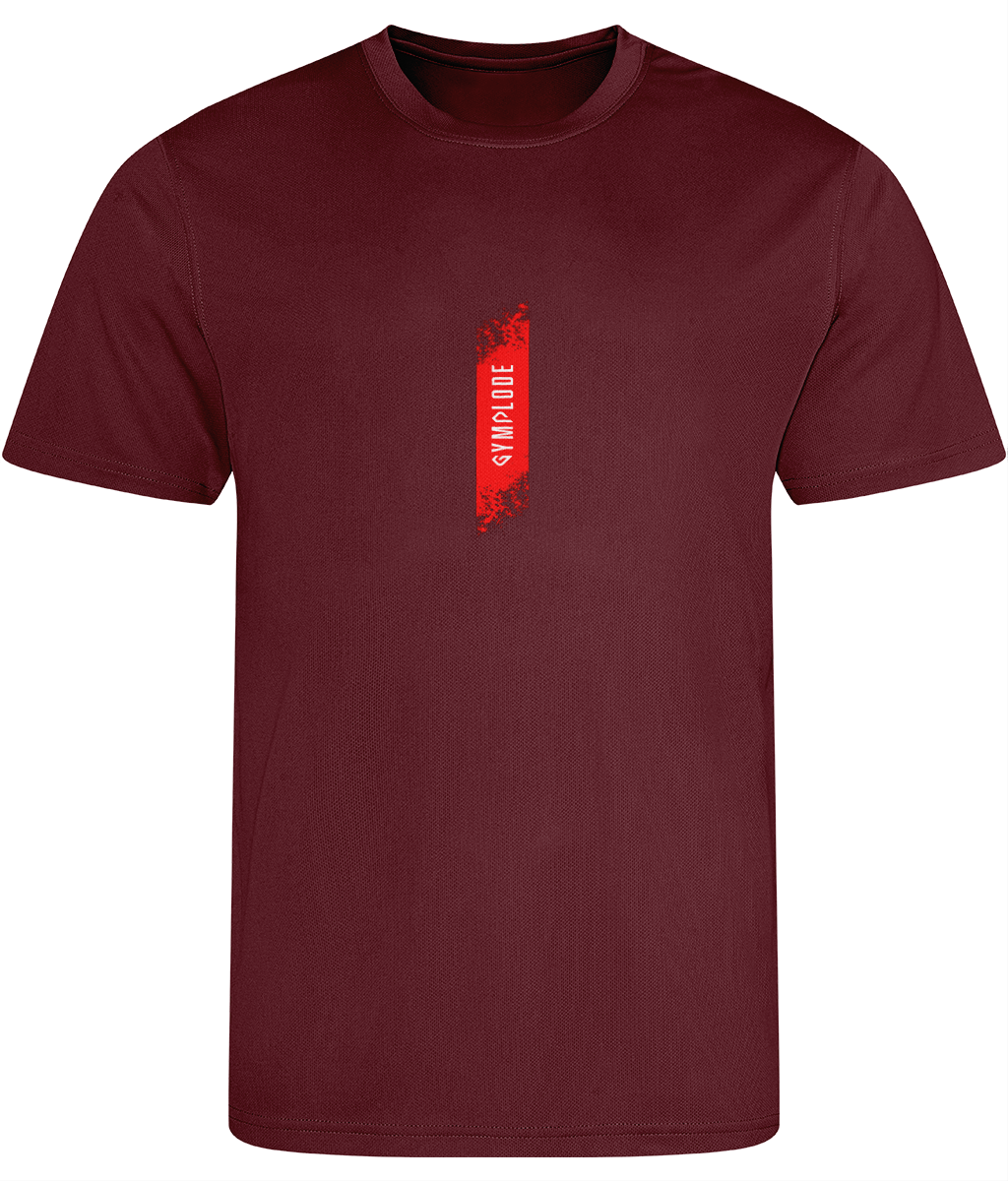 Mens Just Cool muscle fit burgundy Gymplode t-shirt with signature logo, front view