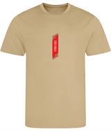 Mens Just Cool muscle fit desert sand Gymplode t-shirt with signature logo, front view
