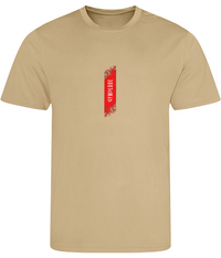 Mens Just Cool muscle fit desert sand Gymplode t-shirt with signature logo, front view