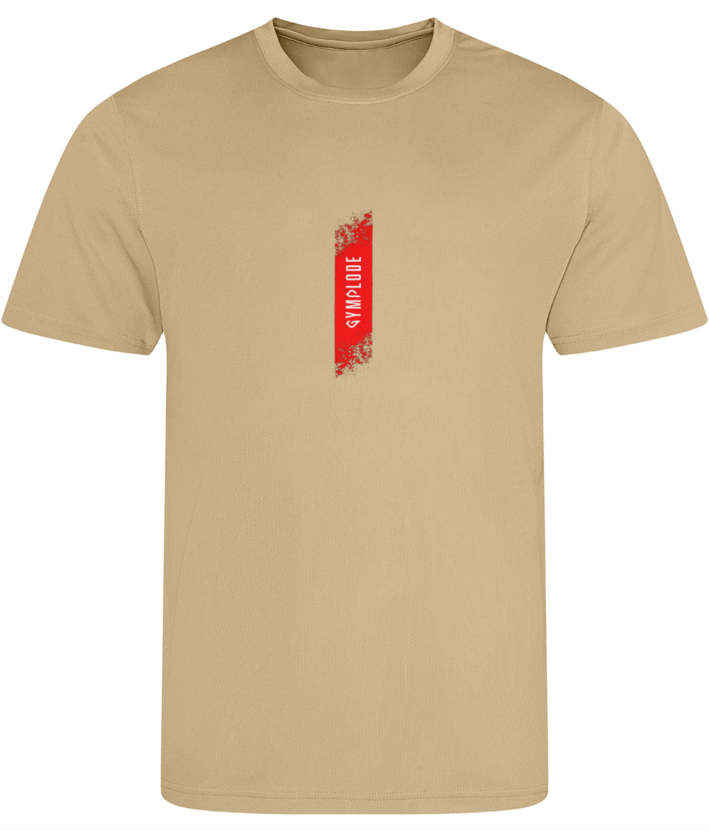 Mens Just Cool muscle fit desert sand Gymplode t-shirt with signature logo, front view