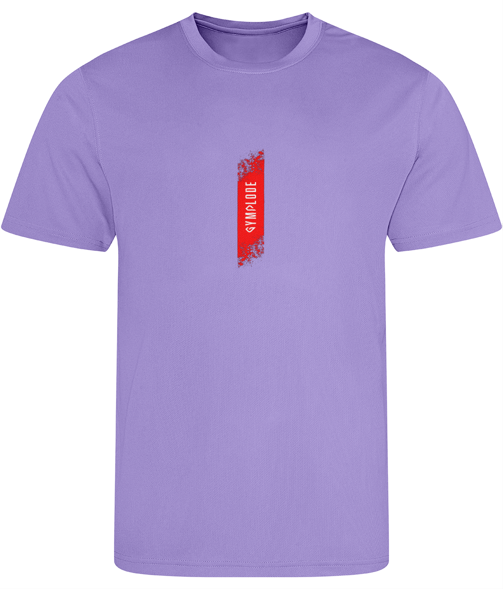 Mens Just Cool muscle fit digital lavender Gymplode t-shirt with signature logo, front view
