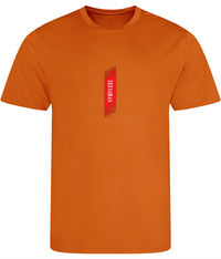 Mens Just Cool muscle fit electric orange Gymplode t-shirt with signature logo, front view