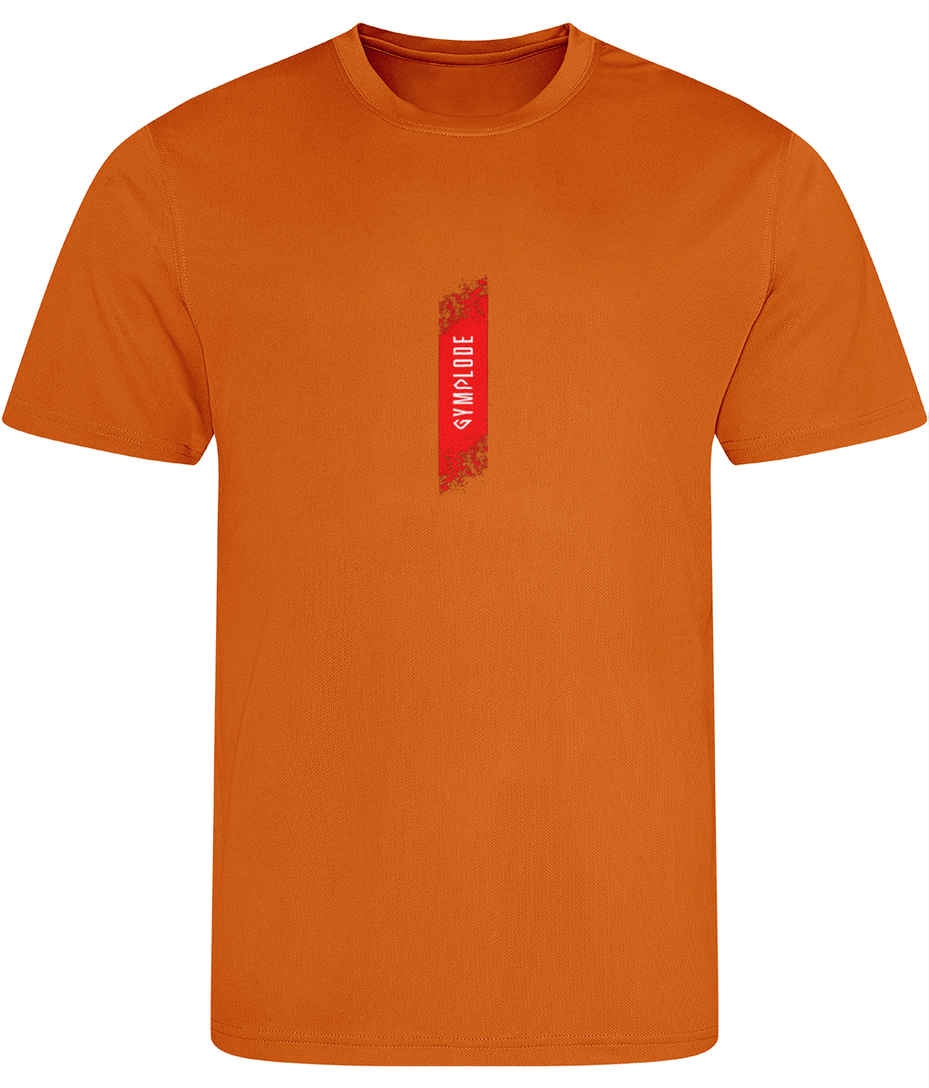 Mens Just Cool muscle fit electric orange Gymplode t-shirt with signature logo, front view