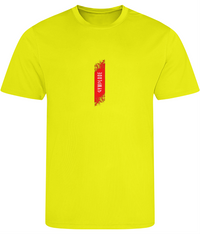 Mens Just Cool muscle fit electric yellow Gymplode t-shirt with signature logo, front view