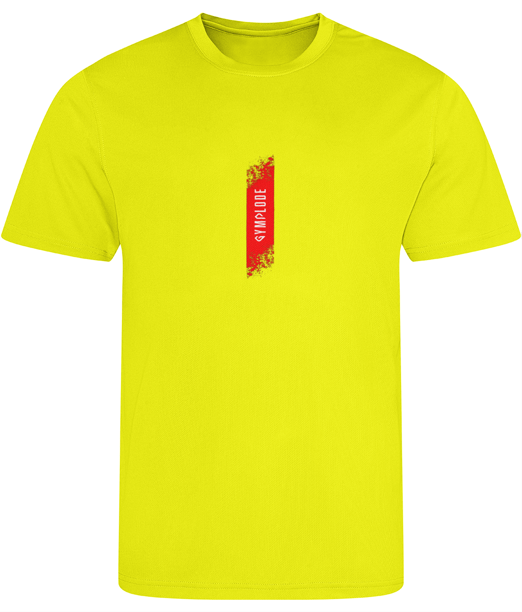 Mens Just Cool muscle fit electric yellow Gymplode t-shirt with signature logo, front view