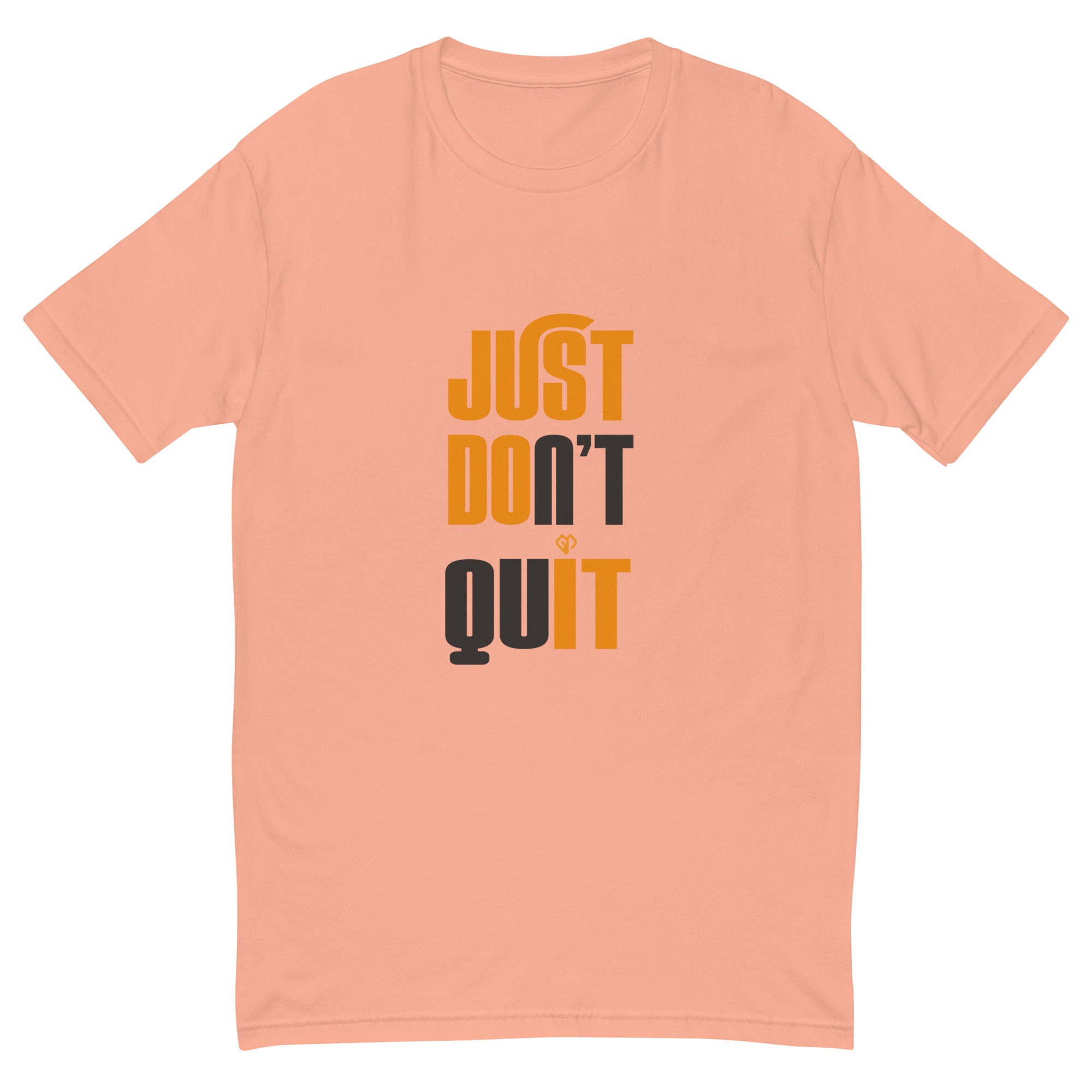 Mens Just Dont Quit slim fit desert pink Gymplode t-shirt with icon logo, front view