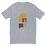 Mens Just Dont Quit slim fit heather grey Gymplode t-shirt with icon logo, front view