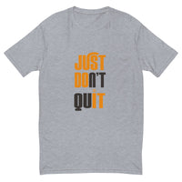 Mens Just Dont Quit slim fit heather grey Gymplode t-shirt with icon logo, front view