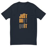 Mens Just Dont Quit slim fit midnight navy Gymplode t-shirt with icon logo, front view