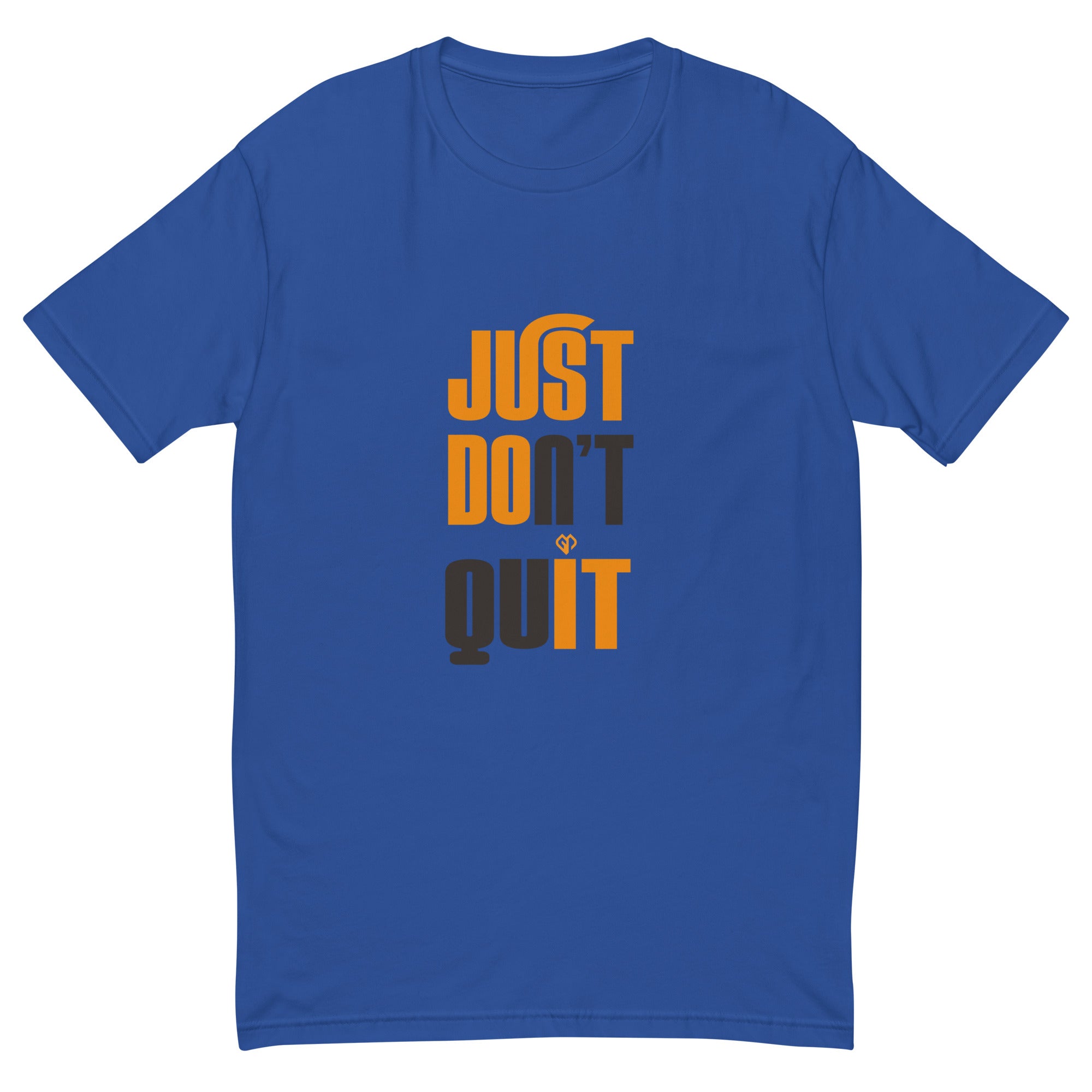 Mens Just Dont Quit slim fit royal blue Gymplode t-shirt with icon logo, front view