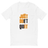 Mens Just Dont Quit slim fit white Gymplode t-shirt with icon logo, front view