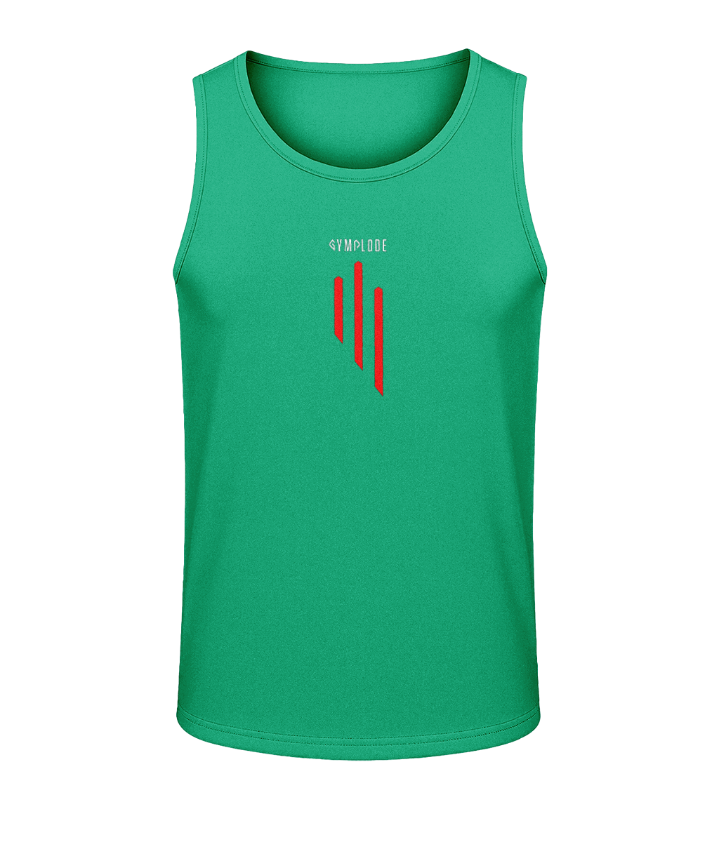 Mens kelly green AWDis GS3 sporty fit training vest with Gymplode sig logo