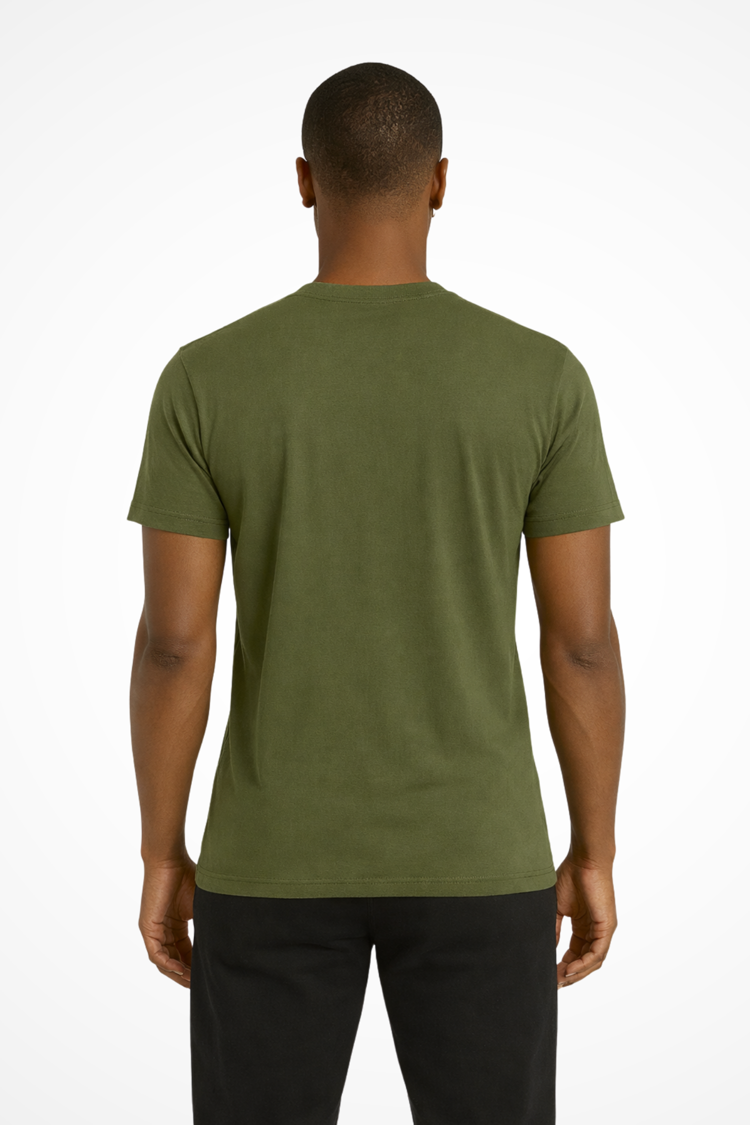 Mens Military Style Gymplode t-shirt with no print, back view with model